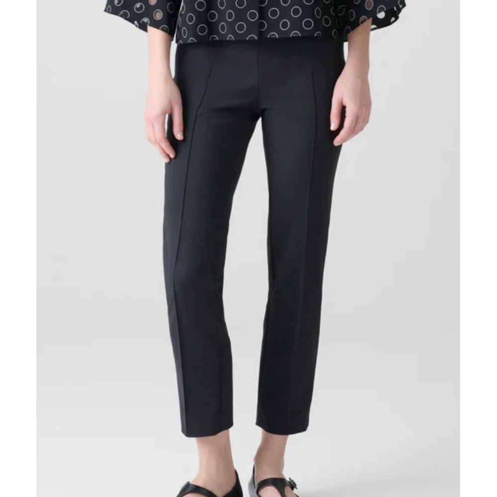 Akris Punto Straight Leg Dress Pants Women 8 Black Side Zip Ankle Pocket Stretch - Picture 2 of 14